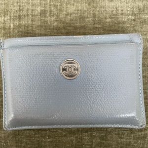 Chanel Calfskin Leather Card Case Grey Blue